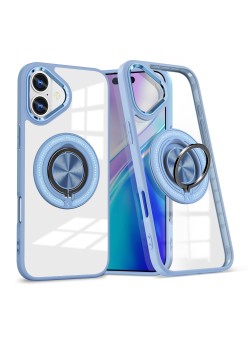 Husa de Protectie TPU, Flippy, pentru iPhone 16 Pro Max, Anticadere, cu Incarcare Wireless, Tehnologie Magsafe, Inel Magnetic Rotativ cu Functie de Suport, Transparent-Albastru Deschis