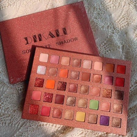 Paleta de farduri cu 40 de culori pigmentate, Roz cu sclipici,  Flippy