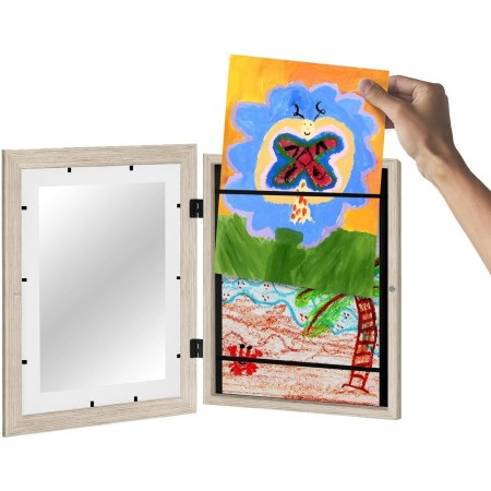 Rama Foto Flippy, din Plastic, cu Spatiu Pentru Depozitare, Pentru Desene si Picturi A4, Sticla Securizata, Maro