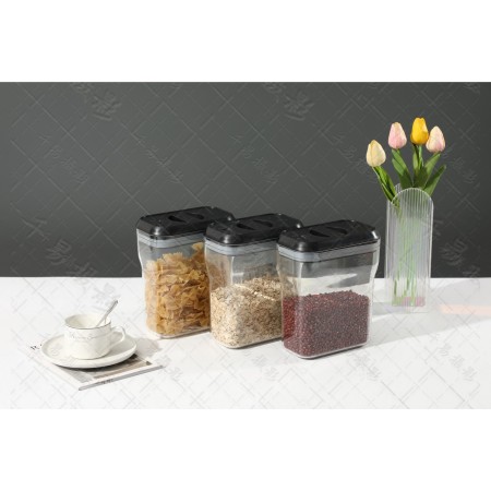 Cutie de Depozitare Alimente, Flippy, tip Container, 2000mL, Recipiente pentru Cereale in Bucatarie,  Transparente cu Capac Negru