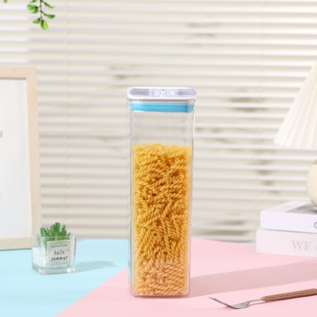 Cutii de Depozitare Alimente, Flippy, Set din 7 Cutii de tip Container, 2x0.5 l, 2x0.8 l, 2x1.2 l, 1x1.9 l, Recipiente pentru Cereale in Bucatarie,  Transparente cu Capac Albastru-Alb
