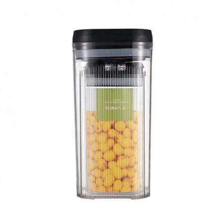 Cutii de Depozitare Alimente, Flippy, Set din 5 Cutii de tip Container, Recipiente pentru Cereale in Bucatarie,  Transparente cu Capac Negru
