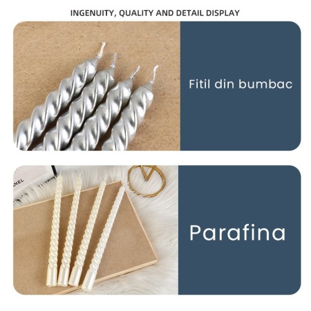 Set 4 Lumanari pentru Masa, Cina, Decor, Flippy, Model Rasucit, Lungime 25 cm, Albastru