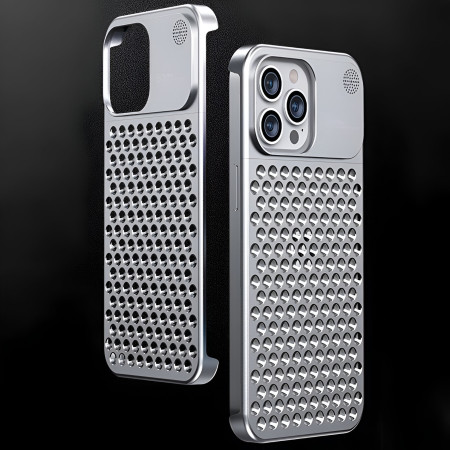 Husa Aromaterapia Compatibila cu iPhone 15 Pro Max, Flippy, Antisoc, Antizgariere, Protectie Camera si Supraincalzire, din Aliaj de Aluminiu, Argintiu