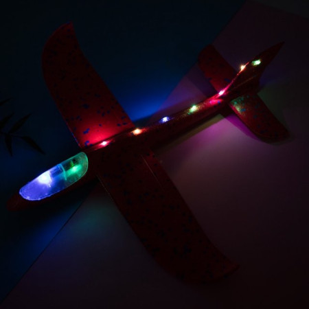Avion Planor cu Lumini LED, 48 cm, Poliester, Rosu – Jucarie Zburatoare Copii 3+