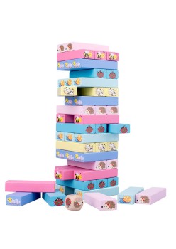 Joc de Societate, Flippy, pentru Copii, din Lemn, Interactiv, Distractiv, Jenga Stack High Blocks, cu Zar, 51 de Piese Animate, 24.5x18x5 cm, Multicolor