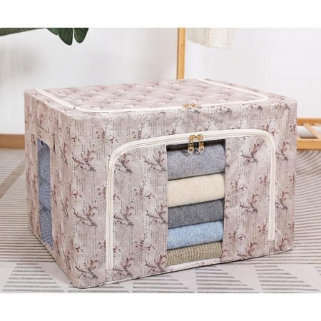 Cutie Depozitare, Flippy, 66L, din Material Textil, 50 x 40 x 33 cm, pentru Haine si Lenjerii, Model Flori de Primavara, Roz
