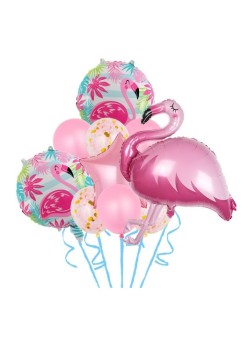 Set Baloane party aniversare, Flippy, din Folie de aluminiu si Latex, set din 10 baloane Flamigo Party, 1 stea, 5 baloane latex, 2 rotunde, 60 -90 cm, Rose