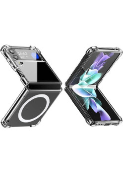 Husa de protectie Flippy compatibila cu Samsung Z Flip 5, MagSafe Blister, gaura mare camera, transparenta