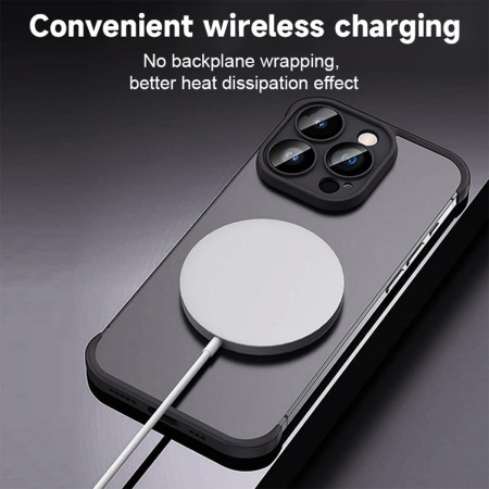 Husa Metalica Edgeless  Compatibila cu iPhone 15 Pro Max, Flippy, Protectie pentru Colturi si Camera, Aliaj, Antisoc, Antizgariere, Negru Metalizat
