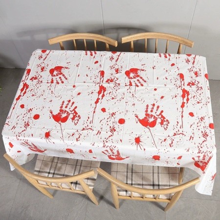Fata de Masa, Flippy, din Folie, Imprimeu Halloween - Help Me, 137 x 274 cm, Alb/Rosu