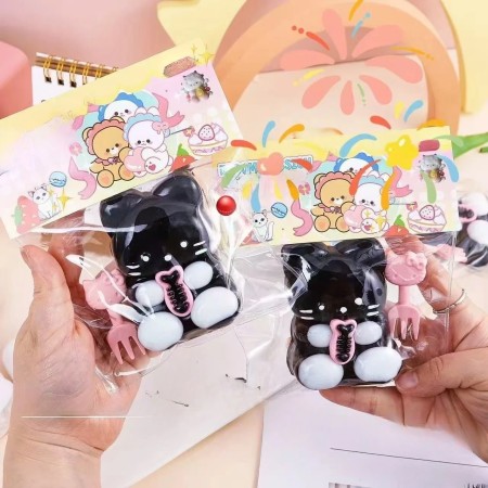 Jucarie Antistres Squishy, Flippy, cu Revenire Lenta, Model Pisicuta, 10cm x6cm Ambalaj Transparent, 70 gr, Negru