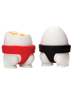 Set 2 Suporturi pentru Oua Fierte, Flippy, Model Sumo, din Silicon si PP, Multicolor