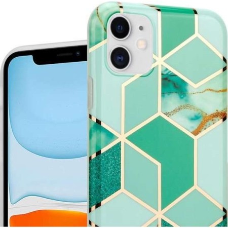 Husa protectie pentru Apple iPhone X/XS Soft IMD TPU Marble Geometric Verde