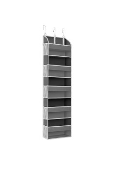 Organizator Suspendat pentru Usi, Flippy, din Nailon si Plasa, Baza de Carton Ingrosat, 5 Buzunare Principale + 10 Buzunare Laterale, 140 x 39 x 17 cm, 3 Carlige Incluse, Gri
