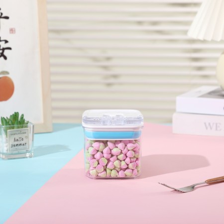 Cutii de Depozitare Alimente, Flippy, Set din 7 Cutii de tip Container, 2x0.5 l, 2x0.8 l, 2x1.2 l, 1x1.9 l, Recipiente pentru Cereale in Bucatarie,  Transparente cu Capac Albastru-Alb