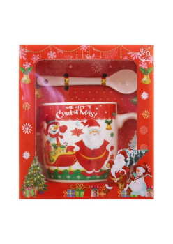 Set cana ceramica cu lingurita Flippy, 200 ml, tematica Mos Craciun cu sanie, multicolor