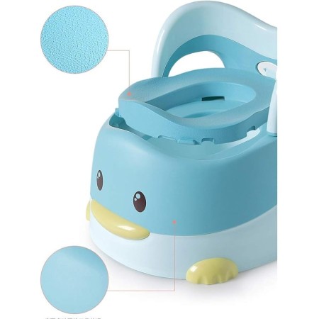 Olita pentru Copii, Flippy, +6 luni, Detasabila, cu Capac, Antiderapanta, din Plastic, Colac Moale, Model Ratusca, 38x32x30 cm, Albastru