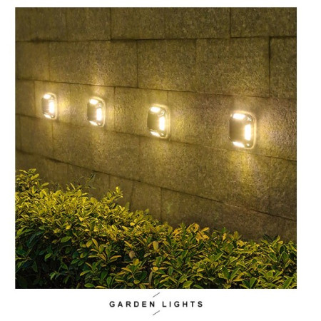 Lampa solara LED pentru gradina Flippy, 8 LED-uri, prindere de perete sau impamantare, IP65, forma patrat, material ABS si Policarbonat, 9 x 9 cm, baterie 1.2V, 600 mah, alb cald
