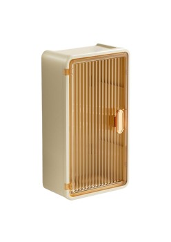 Organizator Cosmetice, Flippy, Montare pe Perete fara Perforare, 36.5x10.9x20 cm, din PP si ABS, Bej, Usa Transparenta