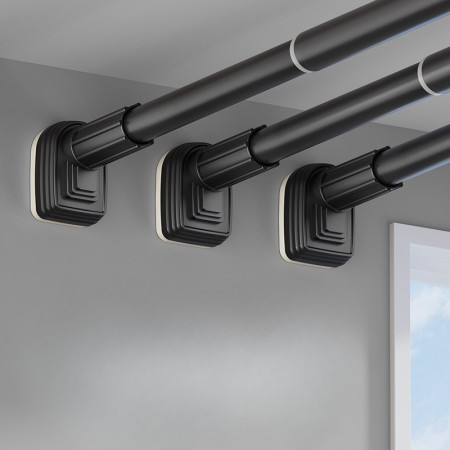 Bara Telescopica Multifunctionala, Flippy, din Otel Inoxidabil si ABS, Utilizare Universala, Extensie 185 - 205 cm, Fara Perforare Perete, Negru