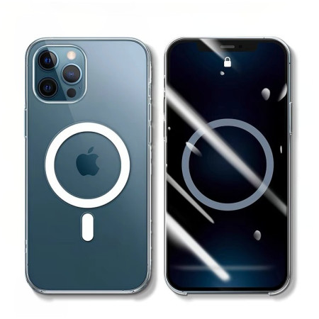 Husa protectie Flippy pentru iPhone 13 Mag Safe, 2 in 1 incarcare si magnet, Silicone, Transparenta