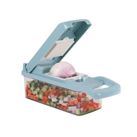 Feliator Multifunctional, Flippy, Razatoare, 8 in 1, pentru Fructe si Legume, 10 Piese, Lame de Inox, Recipient Stocare, Separator Oua, Protectie Mana, ABS, 32.2x11.3 cm, Albastru/Alb