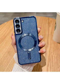 Husa de Protectie 2 in 1, Flippy, pentru Samsung Galaxy S24, Glitter Chrome Magsafe, din TPU, Magnetica, cu Protectie Lentila, Albastru Marin