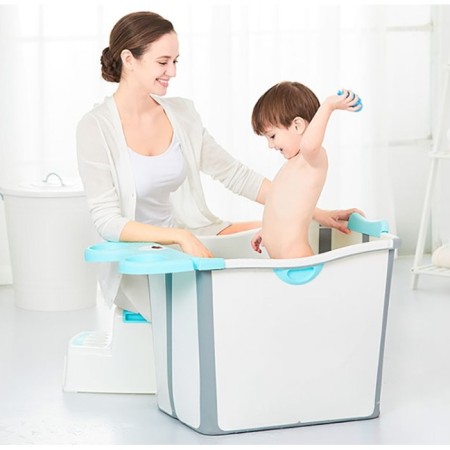 Cada Pliabila pentru Baie, Flippy, din PP+TPE, pentru Copii +6 Luni, Model Ursulet, Scaun de Interior, Detasabil, 82 x 50 x 54 cm, Albastru