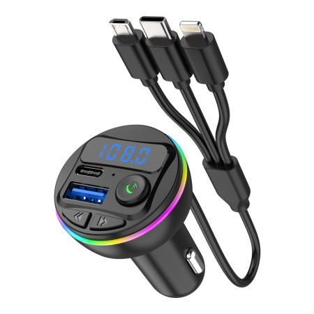 Incarcator Auto cu MP3 Player, Flippy, Port USB Fast Charge QC3.0 si Type C, PD 20W, Bluetooth, 3 Mufe de Incarcare, Negru