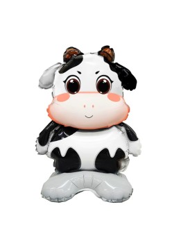 Balon din Folie Metalizata, Flippy, Mini Figurine Animalute, Model Vacuta, Tematica Aniversare, 38x58 cm, Ambalaj Individual, Pai Inclus, Umflare cu Aer sau Heliu, Multicolor