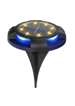 Lampa solara LED tip spot pentru gradina Flippy, cu 4 leduri laterale multicolore si 8 leduri principale alb cald, IP65, material ABS, baterie 2V, 700 mah, 11x13.5 cm, multicolor