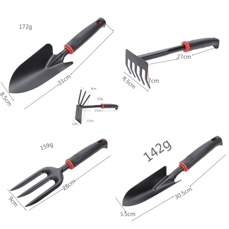 Unelte Grădină, Set 7  pentru Plantare și Îngrijire, PVC + Carton, 31.5 x 8 cm, Negru