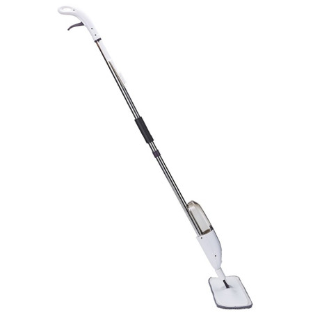 Mop plat, Flippy, cu pulverizator, pentru uz casnic, plastic, rezerva de mop din microfibra, 125x40 cm, Alb/Mov
