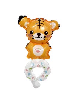 Balon din Folie Metalizata, Flippy, Figurine Animalute, Tip Bratara, Model Tigru, Ambalaj Individual, Pai Inclus, Umflare cu Aer sau Heliu, Portocaliu