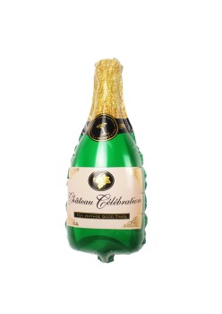 Balon din Folie Metalizata, Flippy, Mini Figurine, Model Sticla de Sampanie, 21x51 cm, Ambalaj Individual, Pai Inclus, Umflare cu Aer sau Heliu, Verde