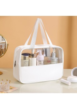 Geanta cosmetice, pentru voiaj sau organizare, material PVC/textil, impermeabila, portabila, 26 x 15 x 10 cm, alb