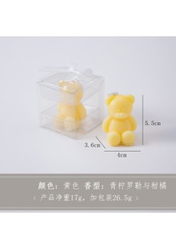 Lumanare Parfumata, Flippy, Model Ursulet, Galbena, Aroma de Lime si Citrice, 5.5x3.6x4 cm