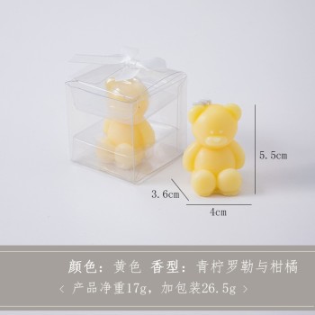 Lumanare Parfumata, Flippy, Model Ursulet, Galbena, Aroma de Lime si Citrice, 5.5x3.6x4 cm