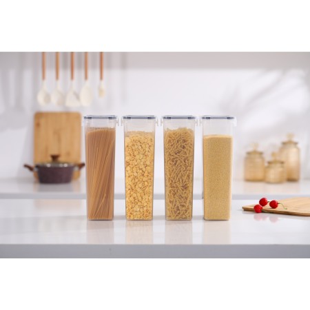 Set 4 cutii de depozitare alimente, condimente, diferite dimensiuni, Flippy, Transparente-Albe