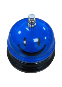 Clopotel Metalic Multifunctional, Flippy, Albastru cu Imprimeu Smiley Face, 7.5x7.5x6.5 cm, Receptie, Restaurant, Cafenele
