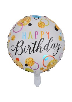 Balon din Folie Metalizata, Flippy, Figurine, Model 6, Happy Birthday, Tematica Aniversare, 45 cm, Ambalaj Individual, Pai Inclus, Umflare cu Aer sau Heliu, Multicolor