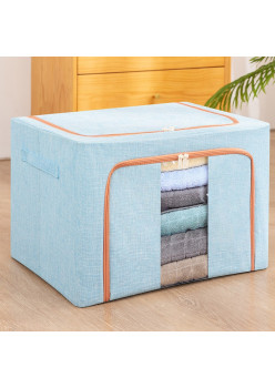 Cutie de Depozitare Pliabilă, 24L, Bumbac & In, 40x30x20 cm, Fermoar Bidirecțional, Fereastră Frontală, Cadru Metalic, Bază Stabilă, Bleu