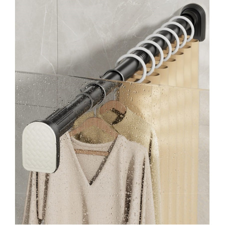 Bara Telescopica Multifunctionala, Flippy, din Otel Inoxidabil si ABS, Utilizare Universala, Extensie 185 - 205 cm, Fara Perforare Perete, Negru