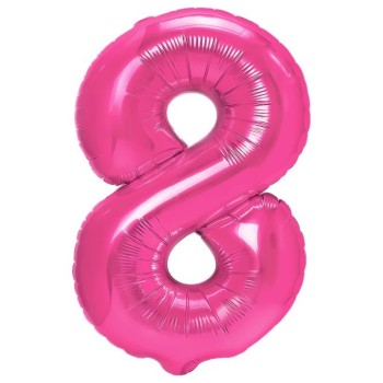 Balon din Folie Metalizata Flippy, Figurina Cifra, Tema Aniversare 40 cm, Ambalaj Individual, Pai inclus, Umflare cu Aer sau Heliu, Roz, Cifra 8