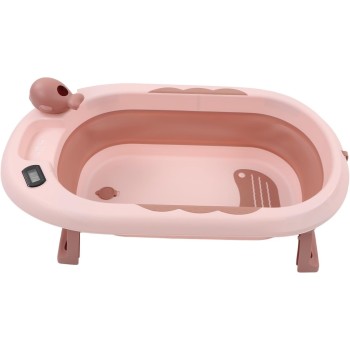 Cada Baie Pliabila pentru Copii 0-6 Ani – Roz, Cu Termometru, Perna Suport, Model Balena, 81.5 x 49 x 21.5 cm