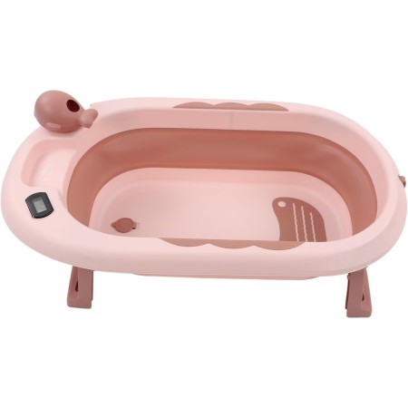 Cada Baie Pliabila pentru Copii 0-6 Ani – Roz, Cu Termometru, Perna Suport, Model Balena, 81.5 x 49 x 21.5 cm