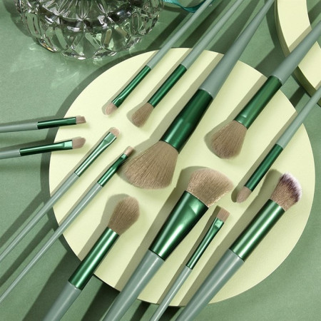 Set 13 pensule pentru machiaj, Flippy, super soft, makeup profesional/incepatori, verde