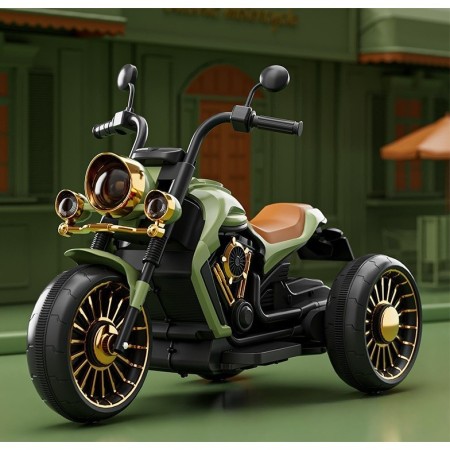 Tricicleta Electrica pentru Copii, Flippy, cu 2 Acumulatoare 380*2, 6V 4.5, Telecomanda, Bluetooth, Sistem Anti-Rasturnare, Sistem de Lumini si Sunet, 6-8 Ani, 93 x 48 x 63 cm, Verde Negru