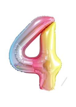 Balon din Folie Metalizata Gradient Flippy, Figurina Cifra, Tema Aniversare 100 cm, Ambalaj Individual, Pai inclus, Umflare cu Aer sau Heliu, Multicolor, Cifra 4